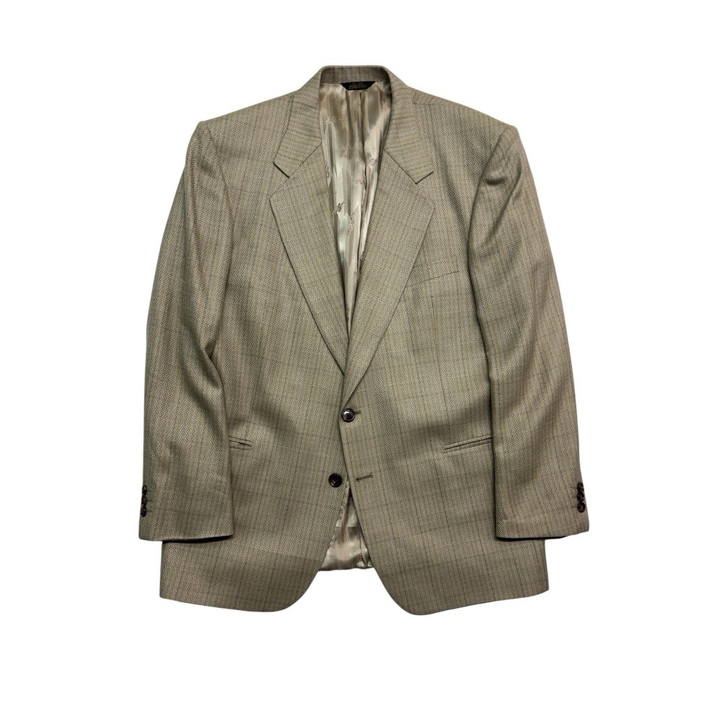 vtg 90s Lebaron 42R‎ Tan Zig Zag Striped Silk Blazer Jacket Sport Suit Coat USA